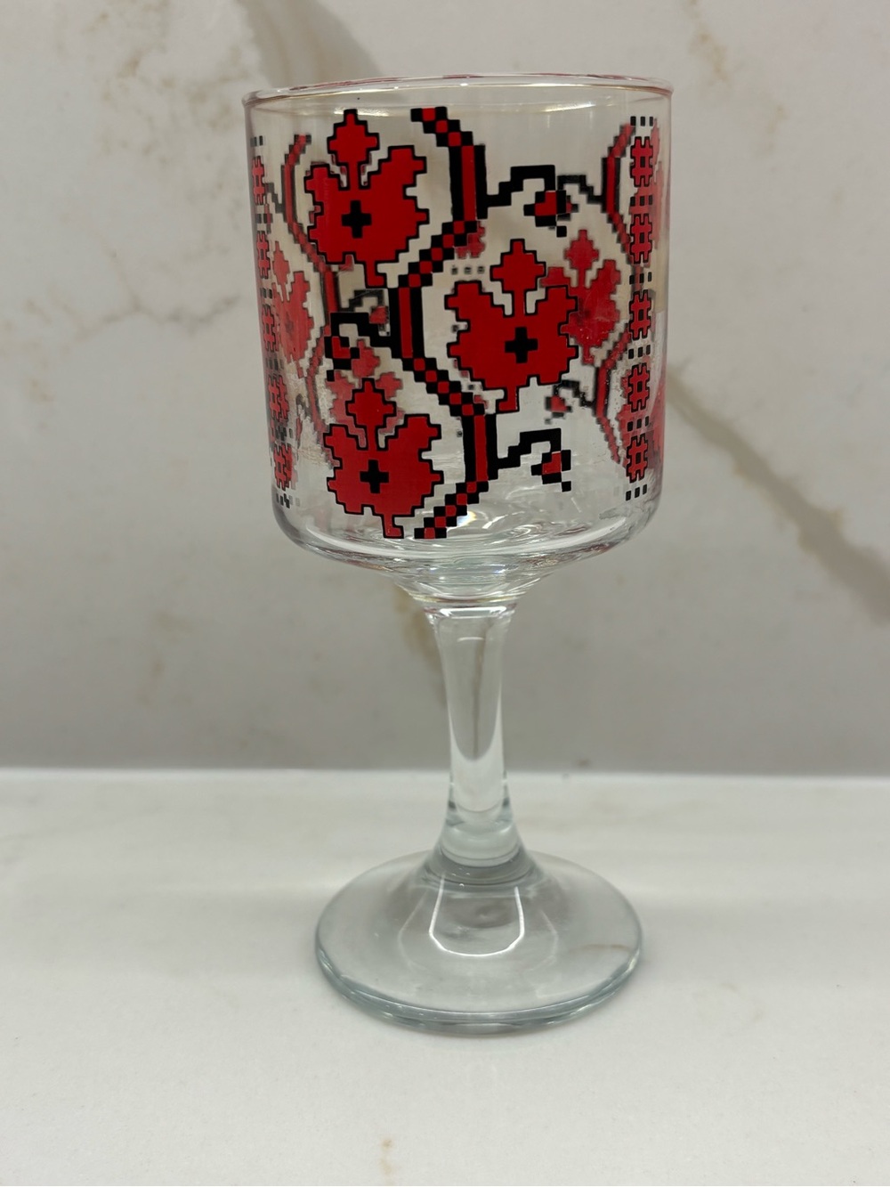 Vintage Ukrainian Folk Art Pattern Vyshyvanka Wine Glass Goblet